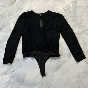 Afrm X Nordstrom Bodysuit‎ Womens Size XL Black Long Sleeve Snap Bottom Basic